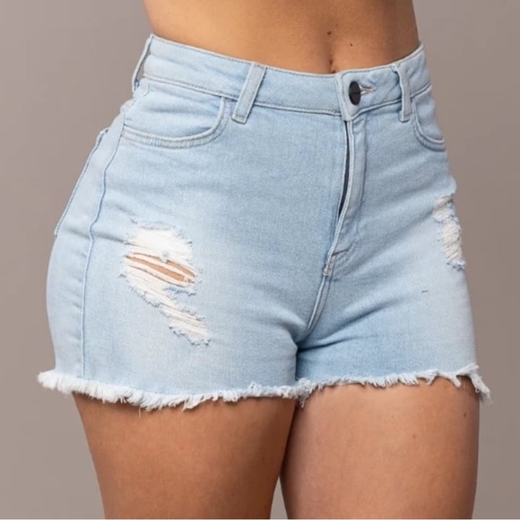 FitJeans Light Blue Distressed Denim Shorts - Picture 1 of 6